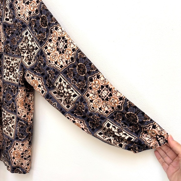 Loft Outlet Floral Medallion Popover Peasant Blouse Boho Blue Gray XL - Picture 4 of 11